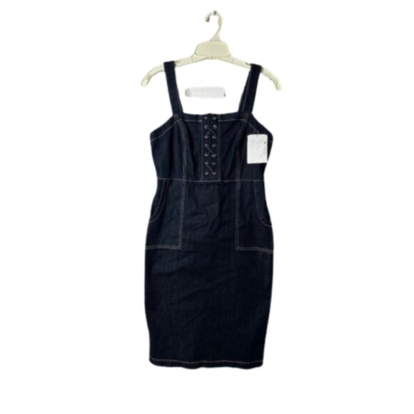 INC Denim Corset Jumper Dress NWT Size 2 Adjustable Straps with Pockets - Picture 4 of 6